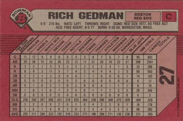 1989 Bowman #27 Rich Gedman Back