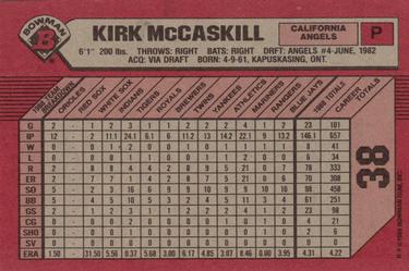 1989 Bowman #38 Kirk McCaskill Back