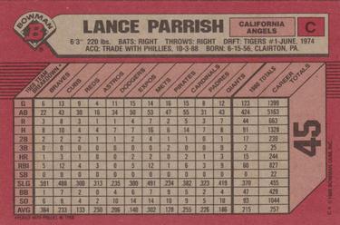 1989 Bowman #45 Lance Parrish Back