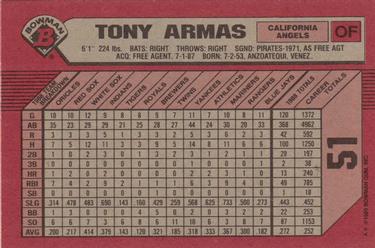 1989 Bowman #51 Tony Armas Back