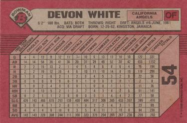 1989 Bowman #54 Devon White Back