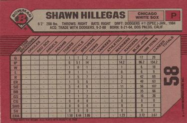 1989 Bowman #58 Shawn Hillegas Back