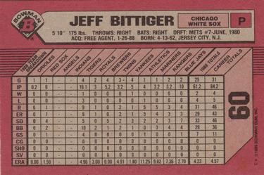 1989 Bowman #60 Jeff Bittiger Back