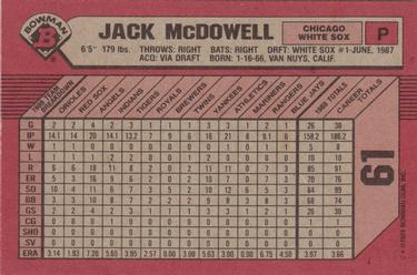 1989 Bowman #61 Jack McDowell Back