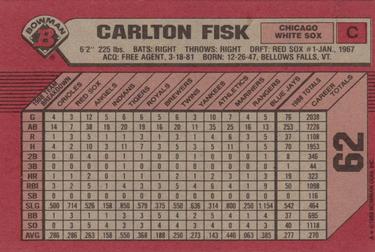 1989 Bowman #62 Carlton Fisk Back