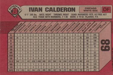 1989 Bowman #68 Ivan Calderon Back