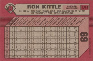 1989 Bowman #69 Ron Kittle Back