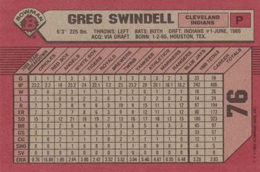 1989 Bowman #76 Greg Swindell Back
