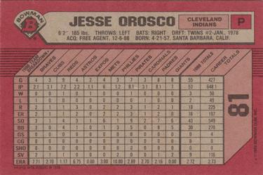 1989 Bowman #81 Jesse Orosco Back