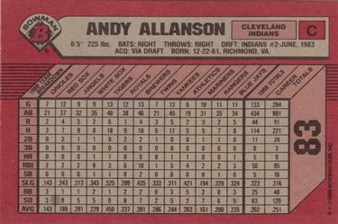 1989 Bowman #83 Andy Allanson Back