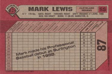 1989 Bowman #87 Mark Lewis Back