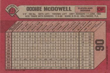 1989 Bowman #90 Oddibe McDowell Back