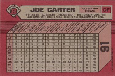 1989 Bowman #91 Joe Carter Back