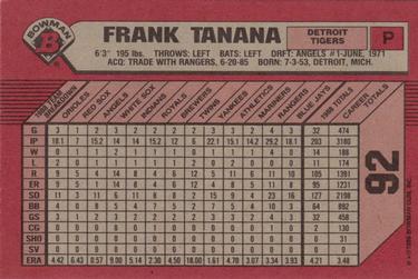 1989 Bowman #92 Frank Tanana Back