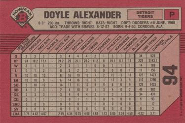 1989 Bowman #94 Doyle Alexander Back