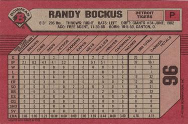 1989 Bowman #96 Randy Bockus Back