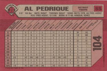 1989 Bowman #104 Al Pedrique Back