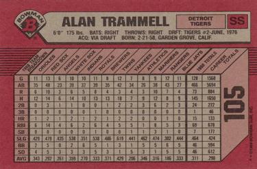 1989 Bowman #105 Alan Trammell Back