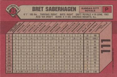 1989 Bowman #111 Bret Saberhagen Back