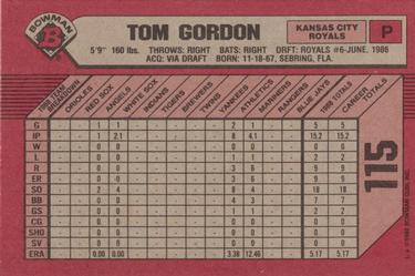 1989 Bowman #115 Tom Gordon Back