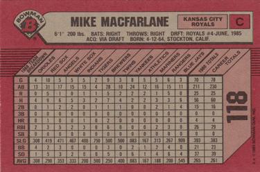 1989 Bowman #118 Mike Macfarlane Back