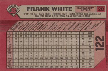 1989 Bowman #122 Frank White Back