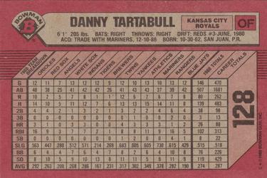 1989 Bowman #128 Danny Tartabull Back