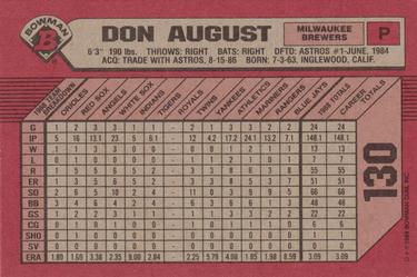1989 Bowman #130 Don August Back