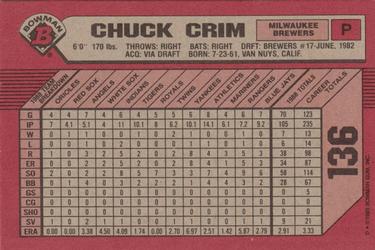 1989 Bowman #136 Chuck Crim Back