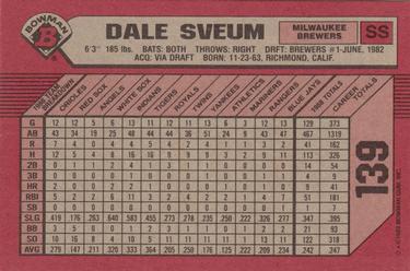 1989 Bowman #139 Dale Sveum Back