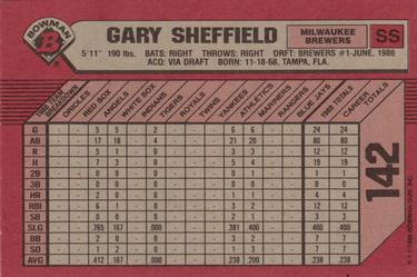 1989 Bowman #142 Gary Sheffield Back