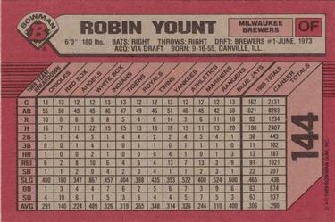 1989 Bowman #144 Robin Yount Back