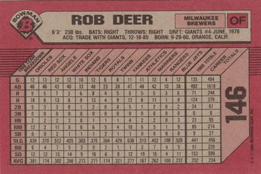 1989 Bowman #146 Rob Deer Back