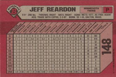 1989 Bowman #148 Jeff Reardon Back