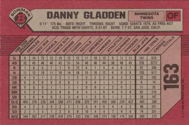 1989 Bowman #163 Danny Gladden Back