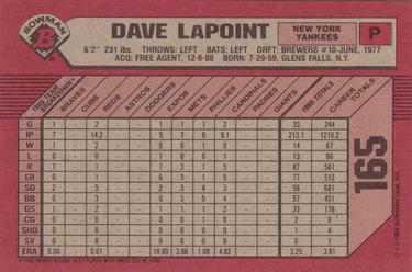 1989 Bowman #165 Dave LaPoint Back