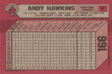 1989 Bowman #166 Andy Hawkins Back
