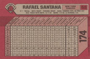1989 Bowman #174 Rafael Santana Back