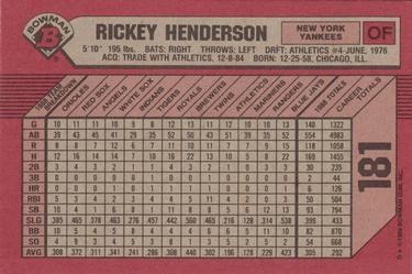 1989 Bowman #181 Rickey Henderson Back