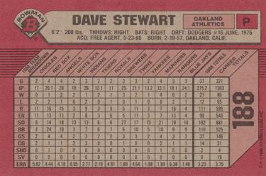 1989 Bowman #188 Dave Stewart Back