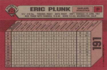 1989 Bowman #191 Eric Plunk Back