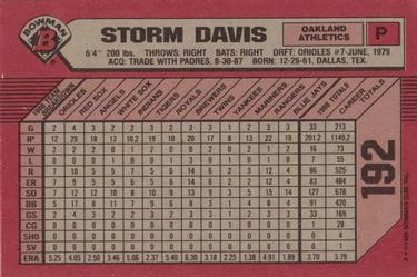 1989 Bowman #192 Storm Davis Back