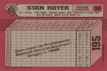1989 Bowman #195 Stan Royer Back