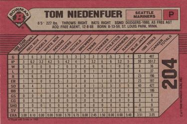 1989 Bowman #204 Tom Niedenfuer Back
