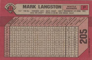 1989 Bowman #205 Mark Langston Back