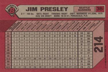 1989 Bowman #214 Jim Presley Back