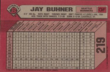1989 Bowman #219 Jay Buhner Back