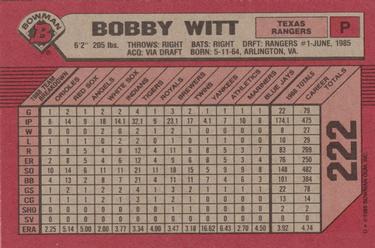 1989 Bowman #222 Bobby Witt Back