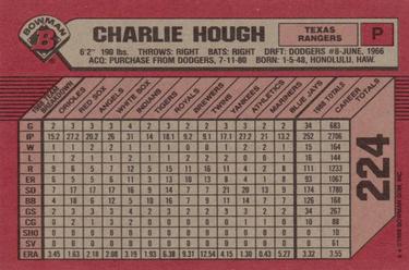1989 Bowman #224 Charlie Hough Back