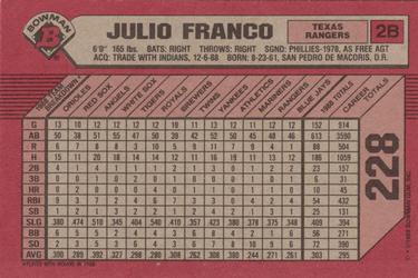 1989 Bowman #228 Julio Franco Back